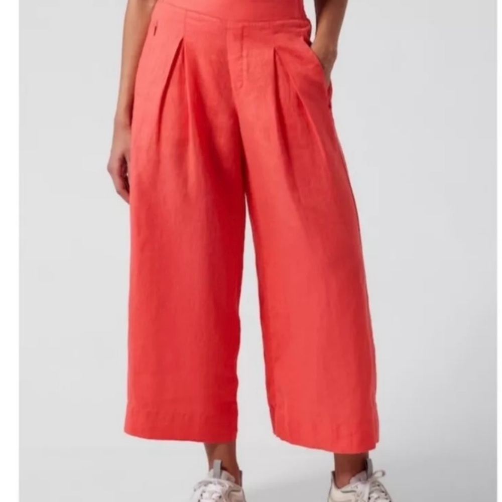 Athleta Pink Wide Leg Pants with High Waist and Cropped Length